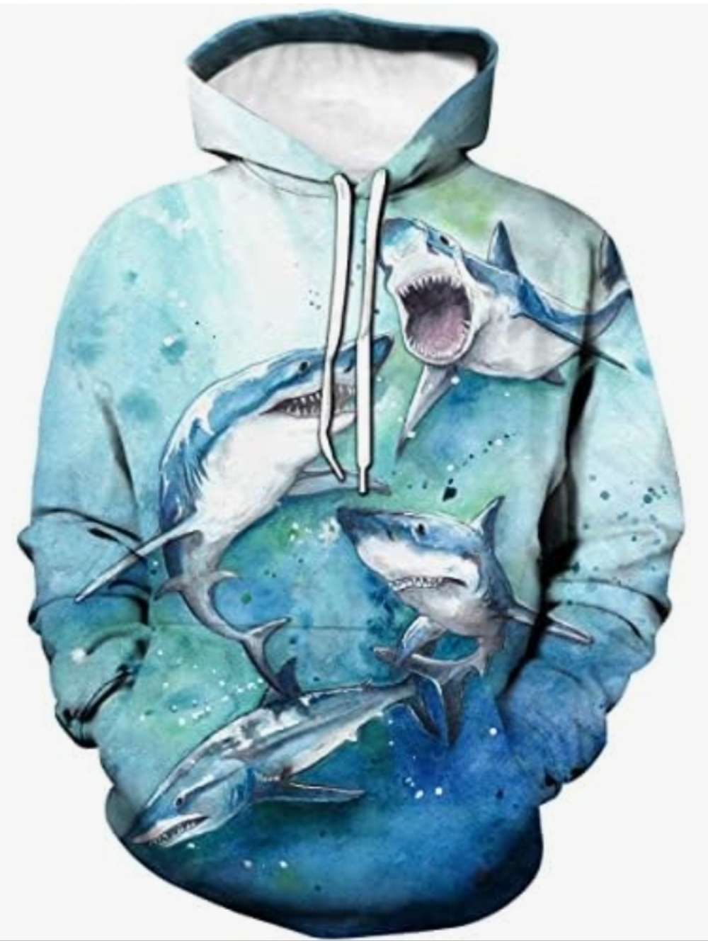 Amazon Blue 3D Printed Shark Graphic Hoodie Size XXL NWOT